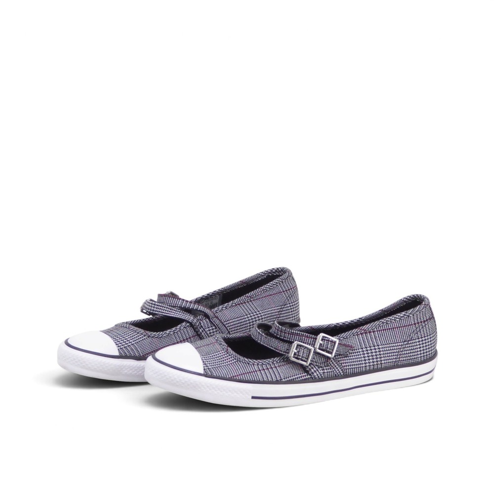 NEW Converse Womens Dainty Mary Jane Flats Gray Plaid White Double Buckle 6